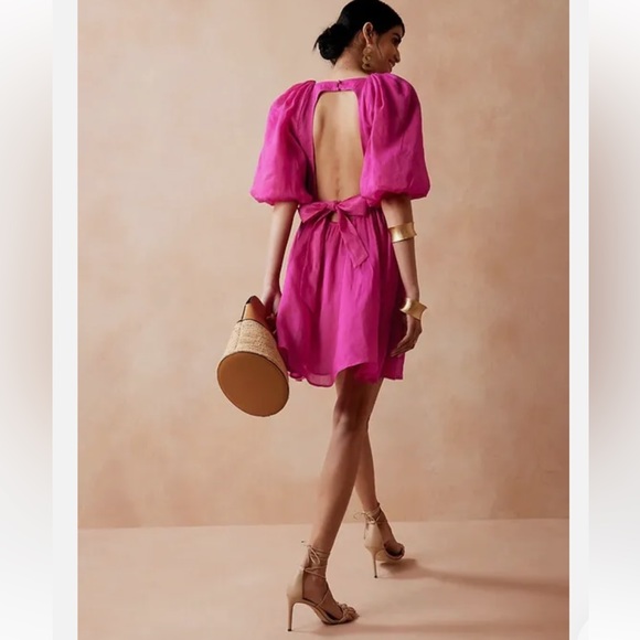 Banana Republic Ramie Open-Back Dress in Dark Magenta- XS - Picture 2 of 7